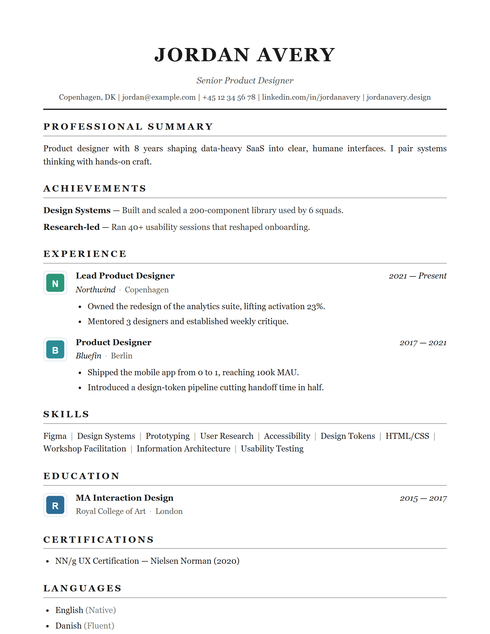 Classic Professional CV template preview