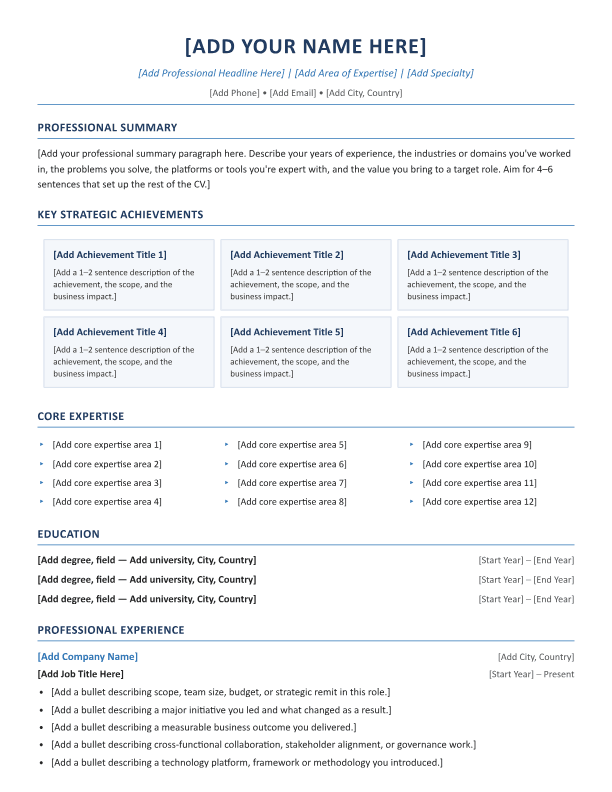 Tech CV template preview