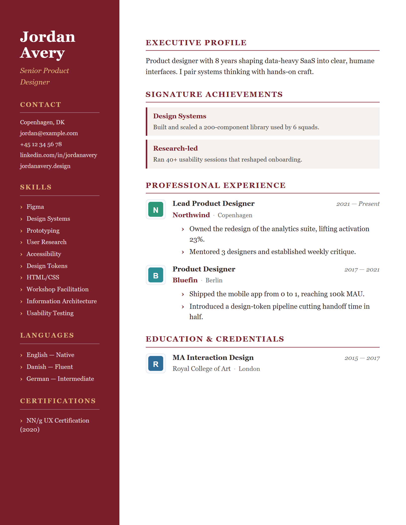 Executive Suite CV template preview
