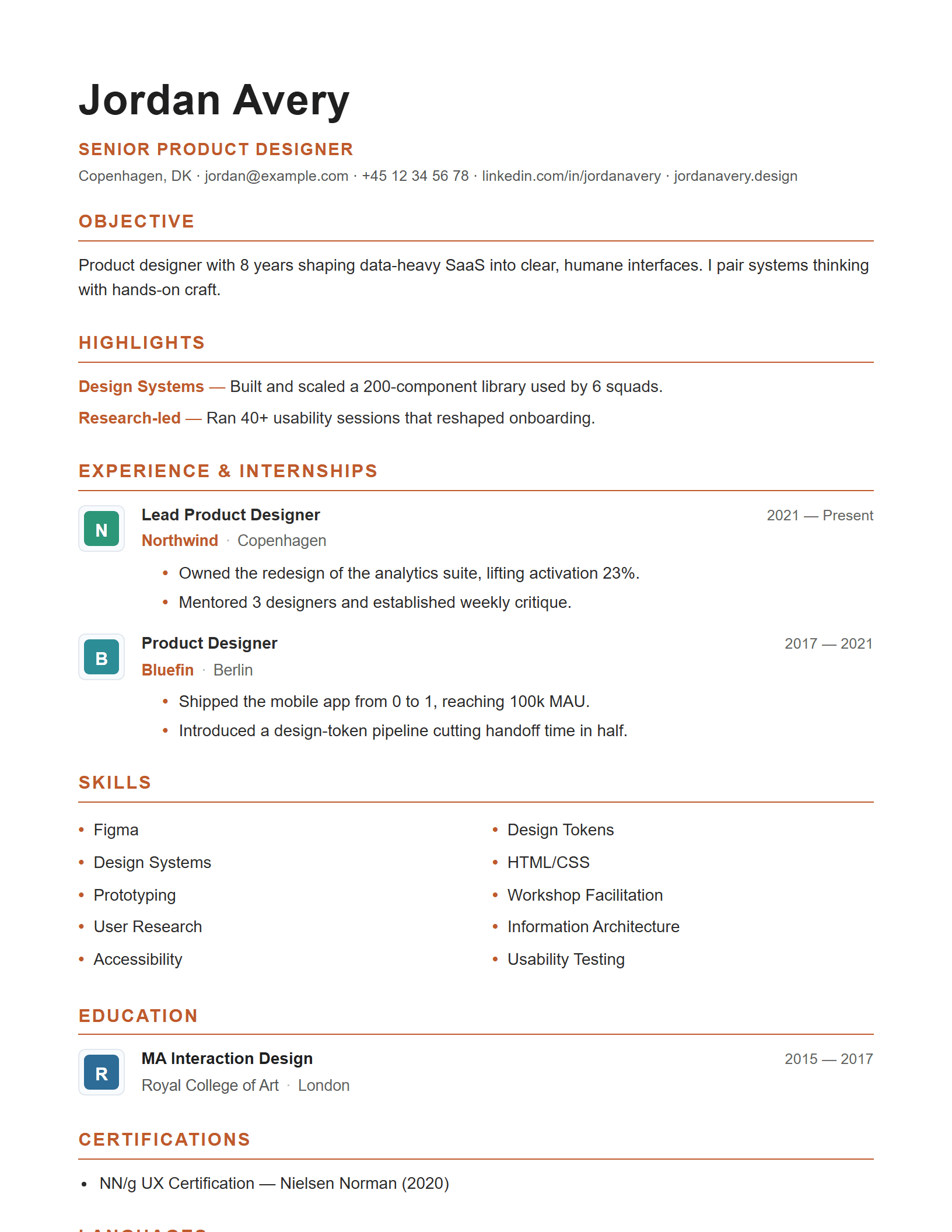 Graduate / Entry-Level CV template preview