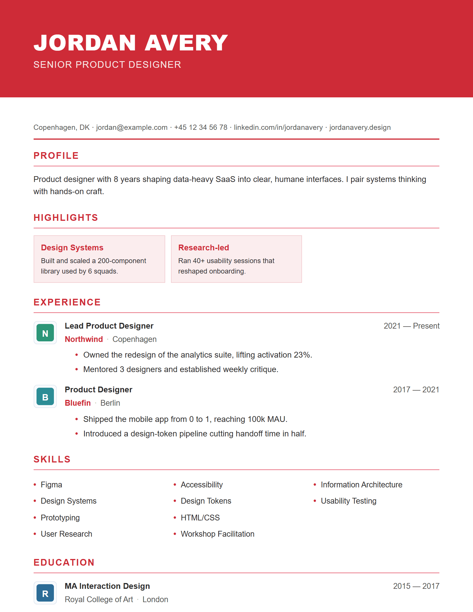 Top Banner CV template preview