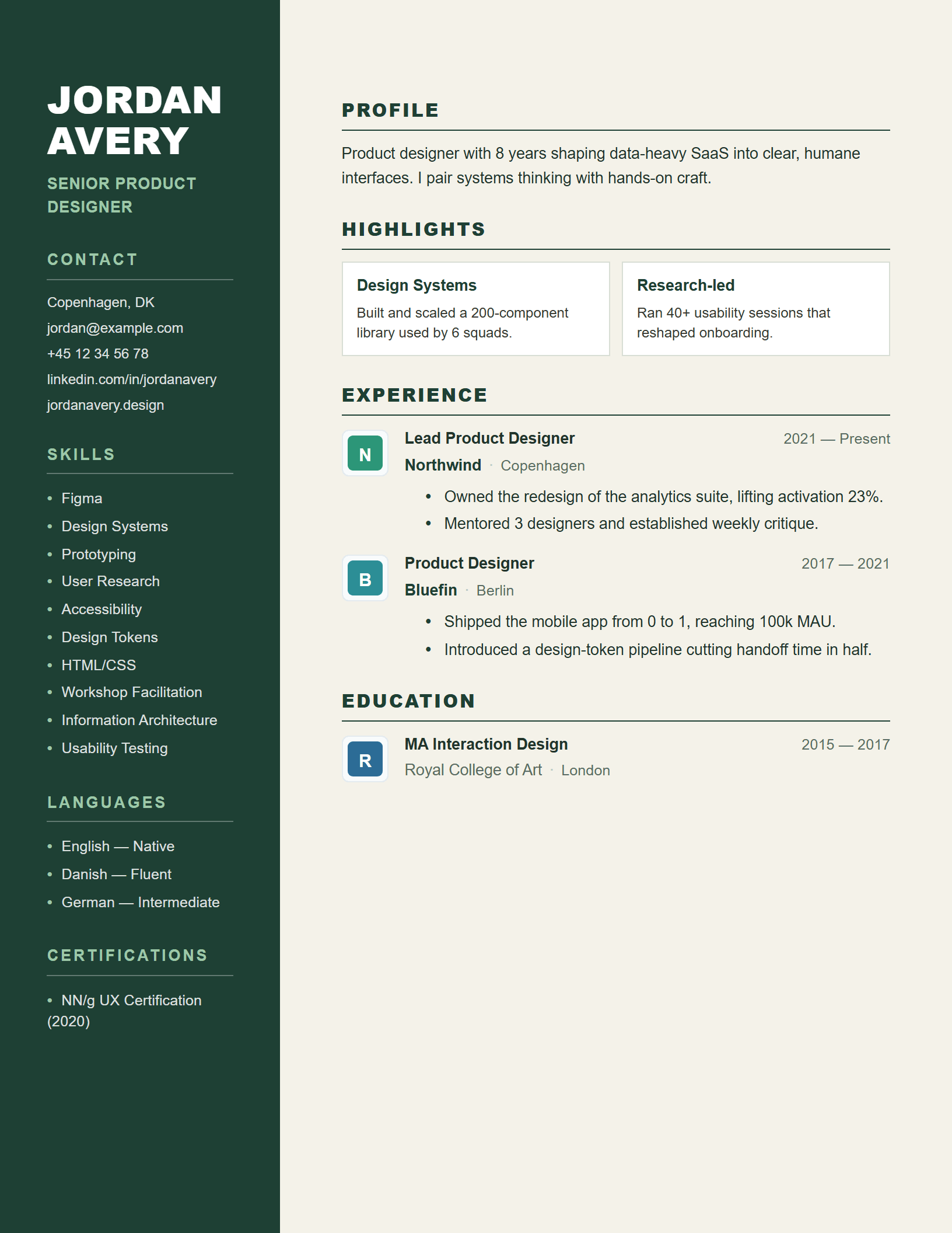Two-Tone Poster CV template preview